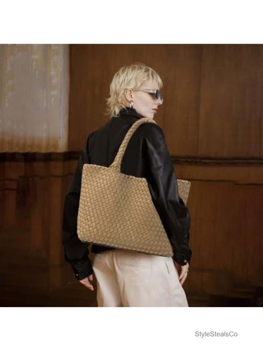 Woven Tote Bag for Women, Hand Woven Shoulder Bag with Small Handmade Purse, - Picture 2 of 5